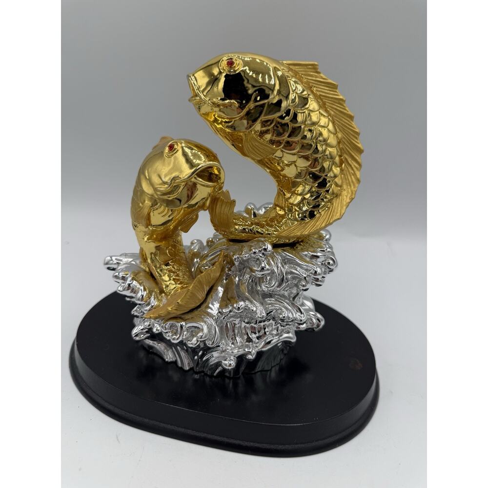 Feng Shui Gold Koi Fish Figurine Wealth Prosperity Decor
